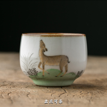 The mud can be dyed pure hand-made Ru kiln open Piece Tea Cup Jingdezhen ceramic kung fu tea set Cup Master Cup Single Cup