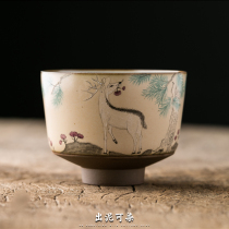 The mud can be dyed Ru kiln hand-painted ceramic tea cup Jingdezhen Ru kiln open piece Kung Fu Tea Cup Individual Single Cup