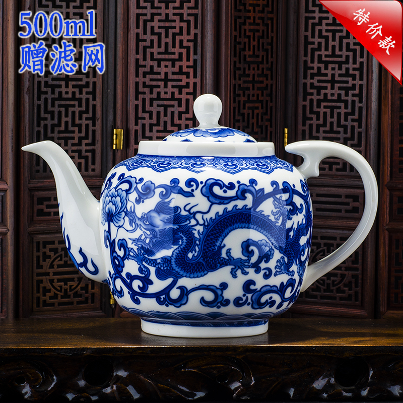 Ceramic teapot single pot of belt filter large household utensils suit under the glaze color of blue and white porcelain of jingdezhen porcelain