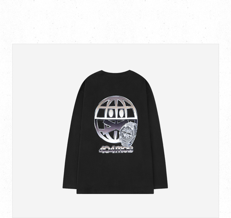 suntek404mob自制笑脸镶钻手表印花t恤男长袖宽松棉休闲打底体恤上衣