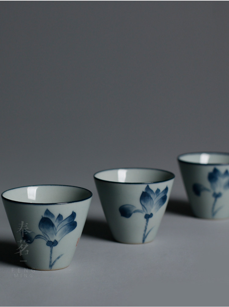 奉茗景 德镇手绘青花品茗杯 茶杯 陶瓷功夫茶具主人杯个人小单杯_7折