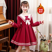 Girls' Lolita dress new little girl college style jk net red winter dress children's velvet princess skirt