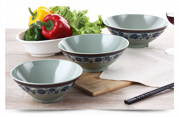 Bán buôn A5 Xanh và Trắng Bát Melamine Bát nhựa Ajisen Bát mì Ramen Giả sứ Bộ đồ ăn Súp Bát mì Đáy sắc nét Bát nóng cay - Đồ ăn tối