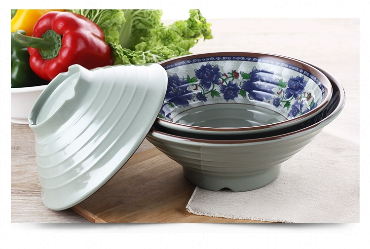 Bán buôn A5 Xanh và Trắng Bát Melamine Bát nhựa Ajisen Bát mì Ramen Giả sứ Bộ đồ ăn Súp Bát mì Đáy sắc nét Bát nóng cay - Đồ ăn tối