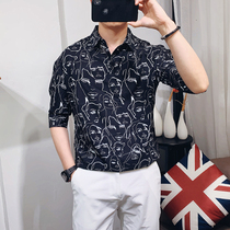 Half sleeve shirt men Korean casual Joker short sleeve shirt trend Hong Kong style Japanese handsome slim half sleeve shirt