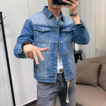 Spring and Autumn Tide brand slim denim jacket mens simple Joker long sleeve lapel jacket casual short top