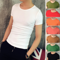 Summer trend guy slim round neck cotton short sleeve mens T-shirt Korean version of youth solid color breathable thin base shirt