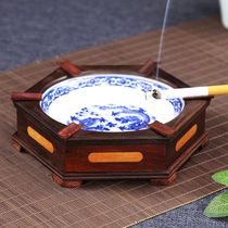 Mahogany ashtray Solid wood ashtray Office creative personality retro ashtray Hexagonal antique ashtray