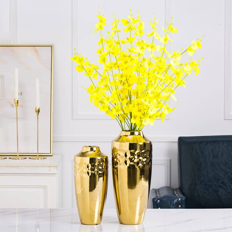 Modern light key-2 luxury ceramic vase furnishing articles Nordic sitting room, dried flowers, golden flower implement creative contracted porcelain decorative flower arrangement