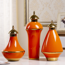 Light luxury gold edge ceramic vase ornaments American European Hotel Club wine cabinet porch creative home soft decoration