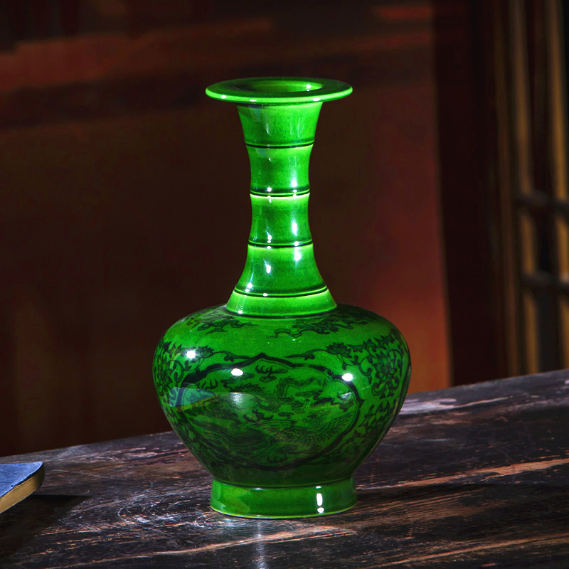 Jingdezhen ceramic vase furnishing articles sitting room of Chinese style restoring ancient ways is emerald rich ancient frame home decoration decoration arranging flowers