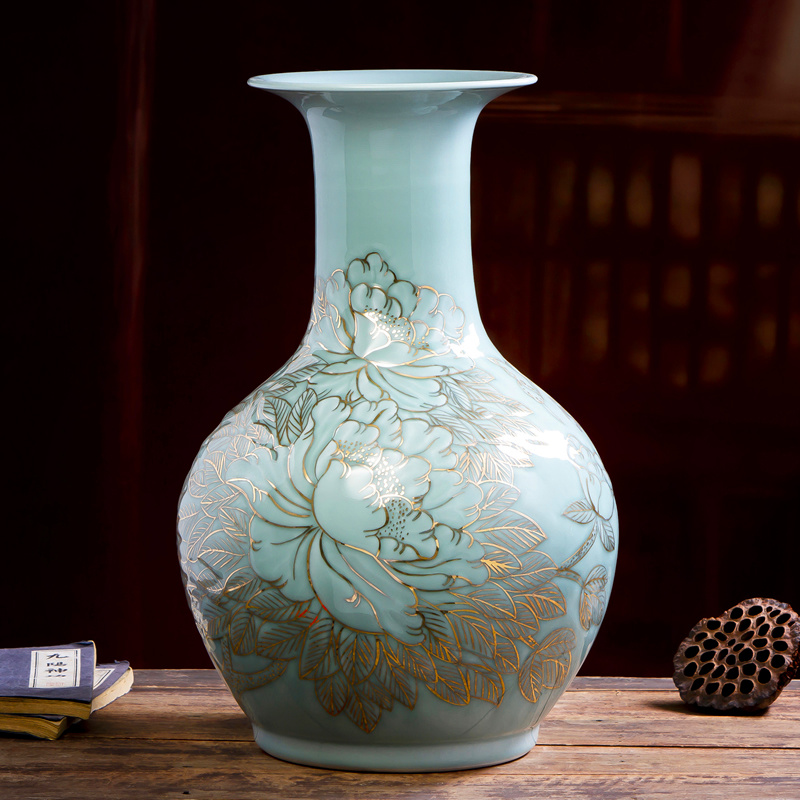 The Master of jingdezhen ceramic vase hand - made shadow blue paint new Chinese style household adornment flower arrangement China sitting room