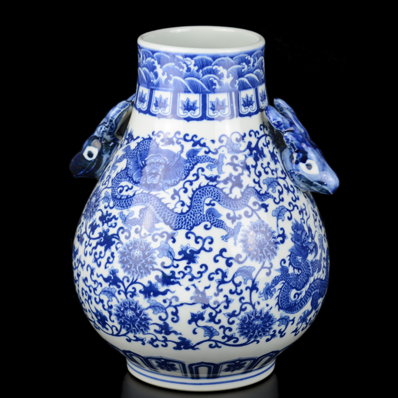 Jingdezhen ceramics archaize dragon ears of blue and white porcelain vase sitting room rich ancient frame f tube furnishing articles ornaments