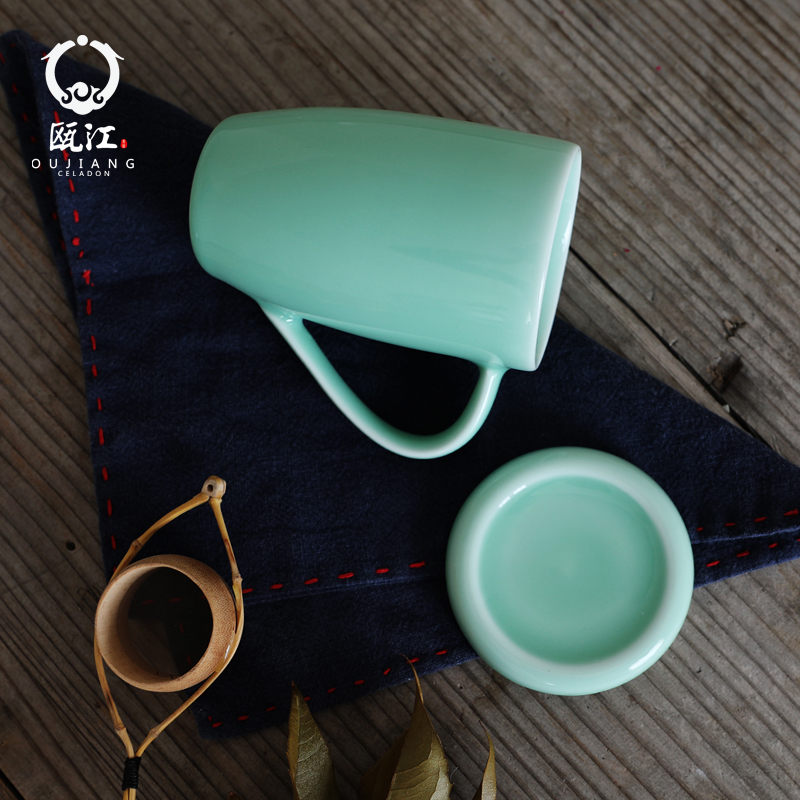 Oujiang longquan celadon water glass tea cup milk cup lady cup brother up office cup tea cup with lid keller