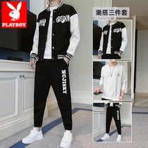 Flower Playboy Leisure Weater suit Mens 2021 Autumn Winter Tide Baseball Suit Mix with Yuppie Handsome Mens Set
