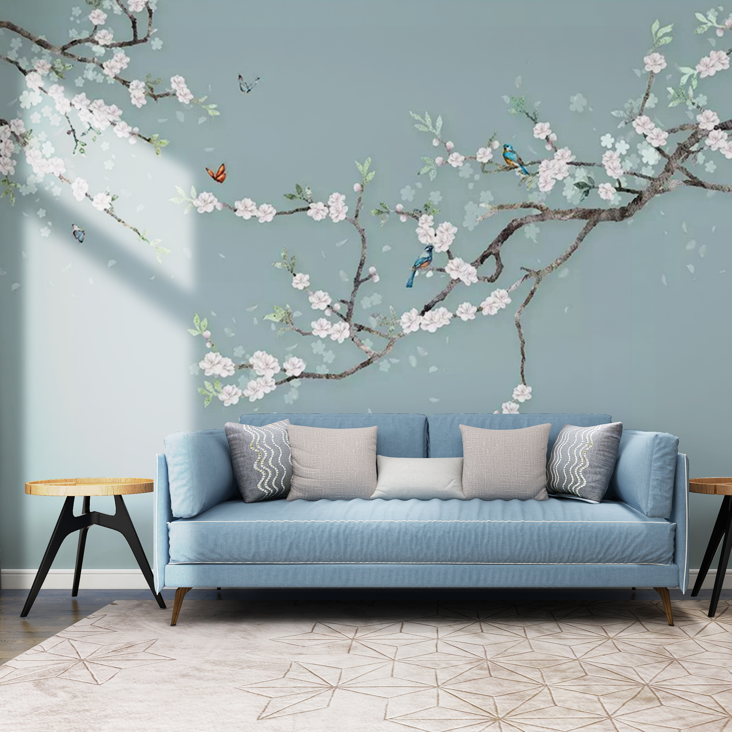 中式古典电视背景墙壁纸喜上眉梢花鸟卧室壁画客厅清新沙发墙布