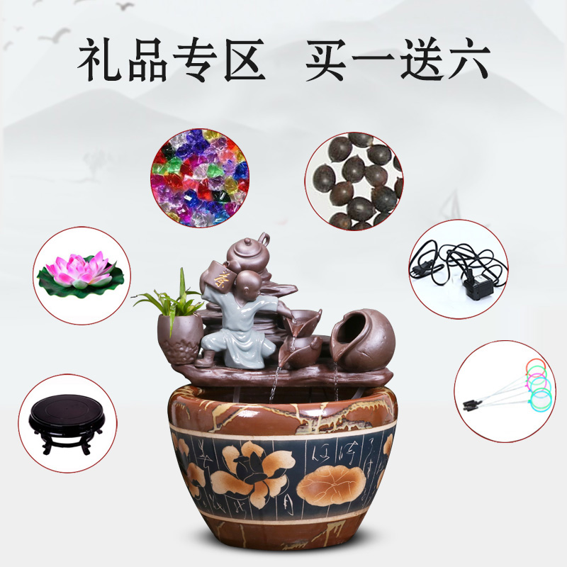 Jingdezhen ceramic tank sitting room circulating water tank feng shui plutus furnishing articles balcony lotus fish bowl