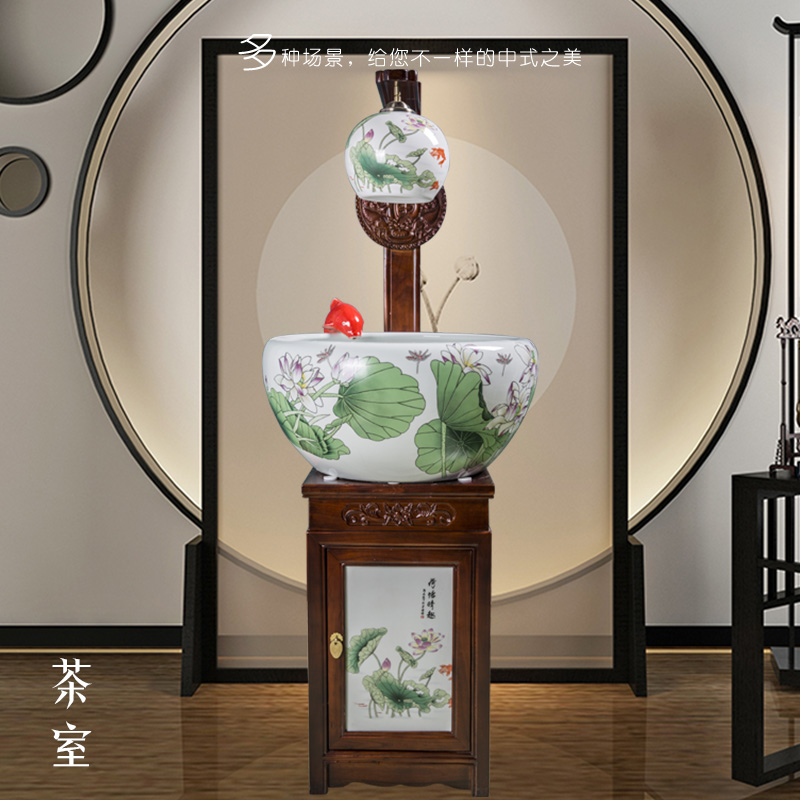 Art spirit of jingdezhen ceramic fish tank circulation water fountains ceramic filter added oxygen tank water lily cylinder cylinder big turtle