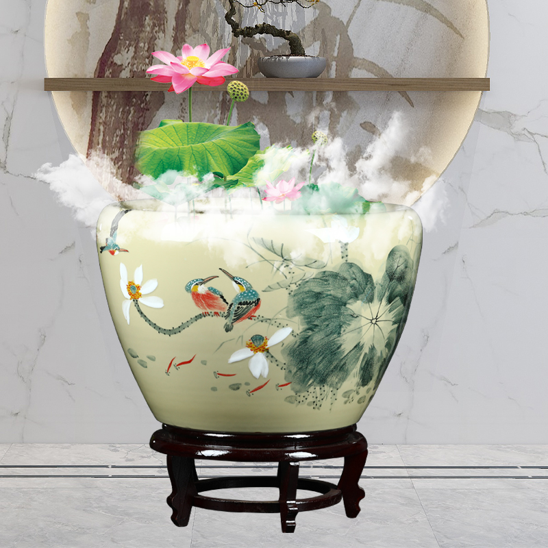 Jingdezhen ceramic tank sitting room fountain circulation water tank large household furnishing articles aquarium fish bowl