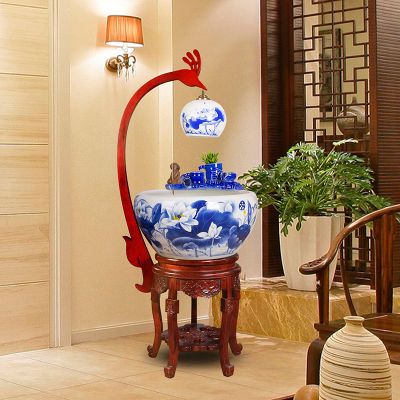 Jingdezhen ceramic filter tank circular tank water fish goldfish bowl office tank sitting room ground wind