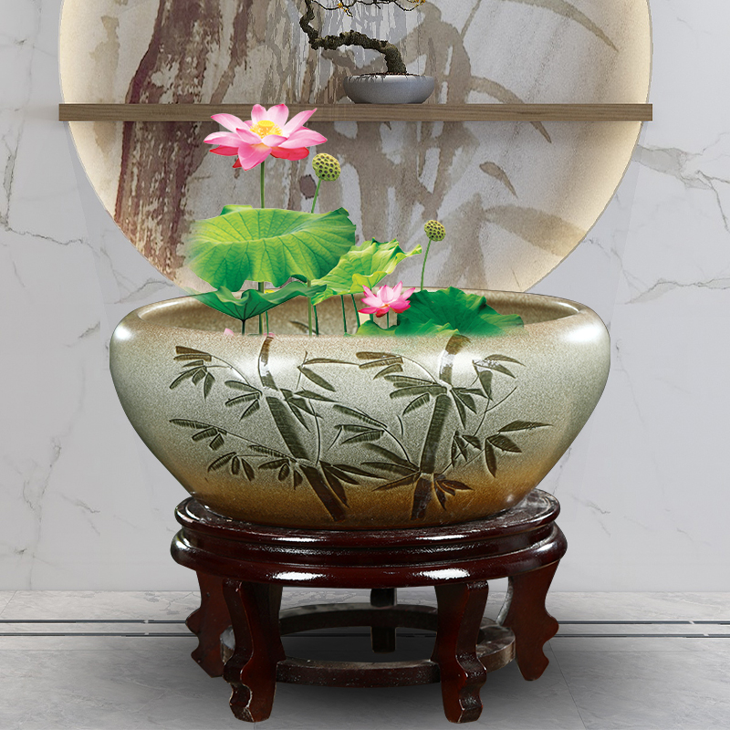 Jingdezhen ceramic aquarium water lily bowl lotus basin small home aquariums desktop feng shui turtle goldfish bowl