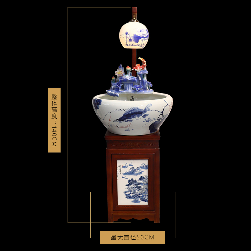 Chinese jingdezhen ceramic filter tank with cabinet aquarium home sitting room circulating water spray raising goldfish bowl