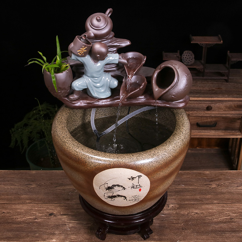 Jingdezhen ceramic creative goldfish bowl cordless desktop furnishing articles of small water circulating water tank