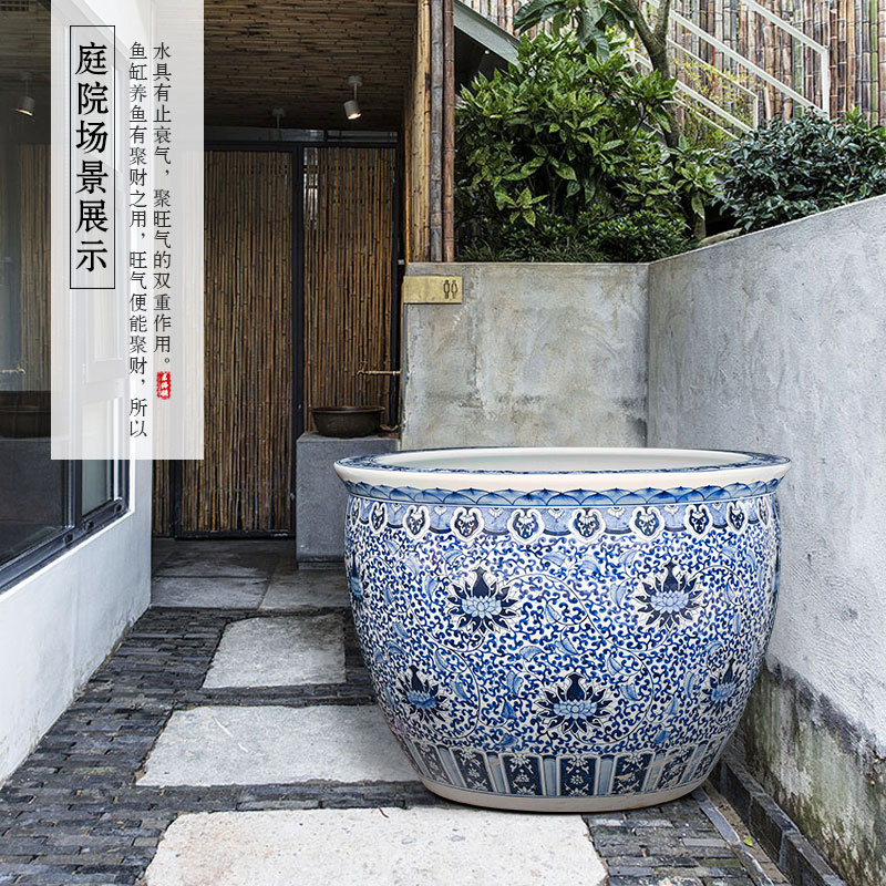 Jingdezhen ceramic heavy tank goldfish turtle cylinder water lily basin fish bowl lotus home furnishing articles big fish tank