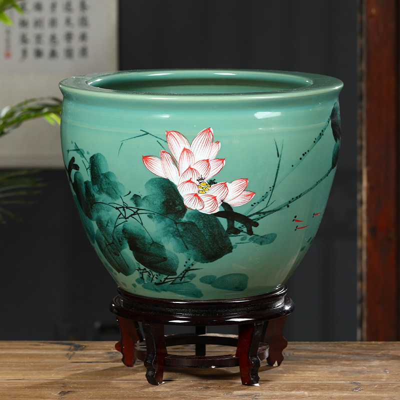 Jingdezhen ceramic hand - made tank yard to heavy goldfish tank sleep sitting room lotus bowl lotus basin tortoise cylinder