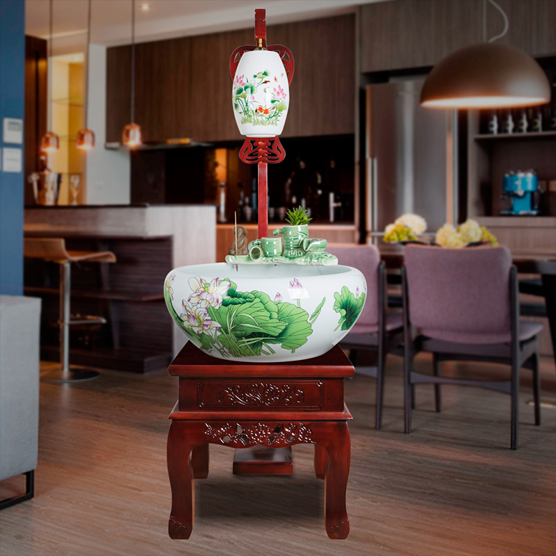 Super - large jingdezhen Chinese ceramic aquarium fish basin circulation filter water goldfish bowl is a sitting room home with lamp