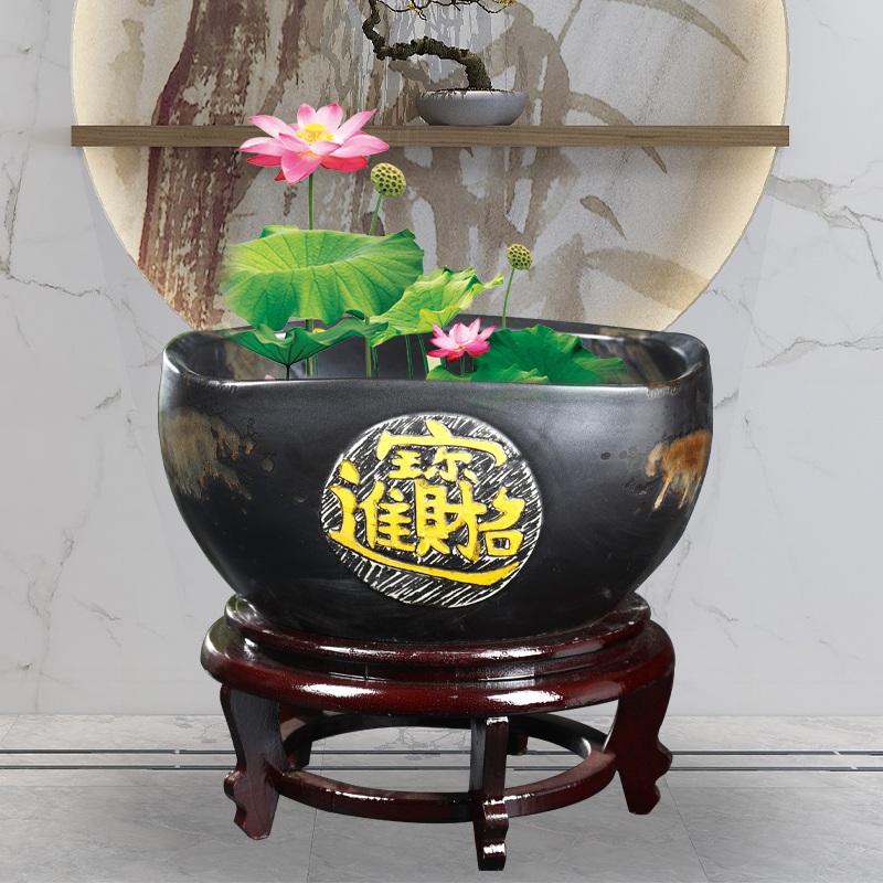 Aquarium fish bowl blue and white porcelain of jingdezhen ceramic lotus goldfish bowl fish turtle cylinder bed home furnishing articles