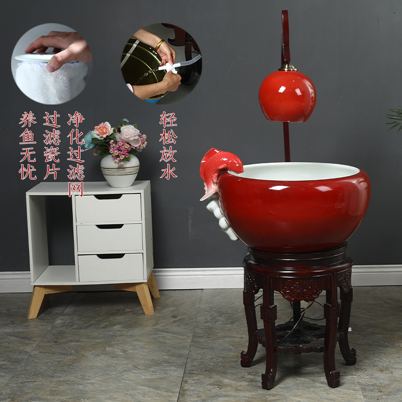 Jingdezhen ceramic aquarium filter home office open ceramic with lamp water aquarium decorative furnishing articles