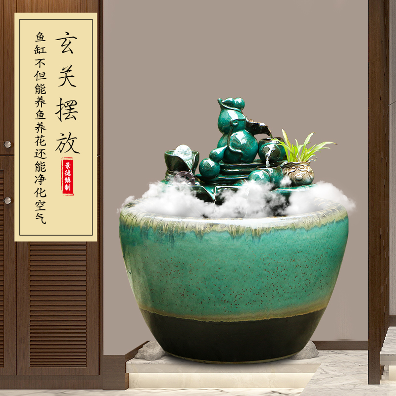 Up with jingdezhen ceramic tank automatic cycle water put small sitting room fountain lucky fish bowl and a goldfish bowl