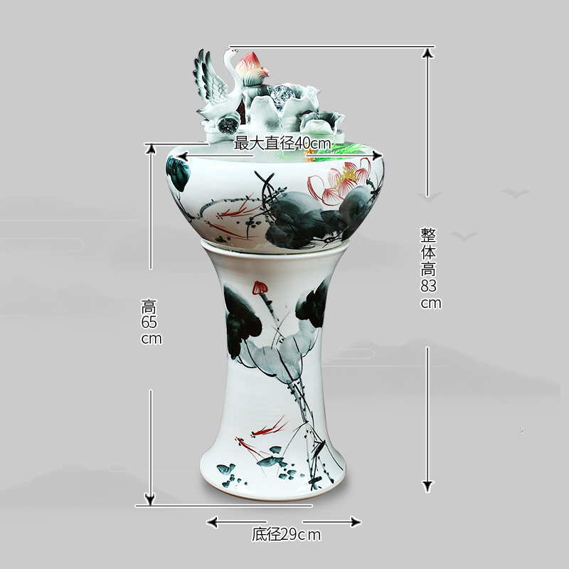 Jingdezhen ceramic oversized filtration pillar landing aquarium fish tank water lily bowl lotus basin brocade carp outside