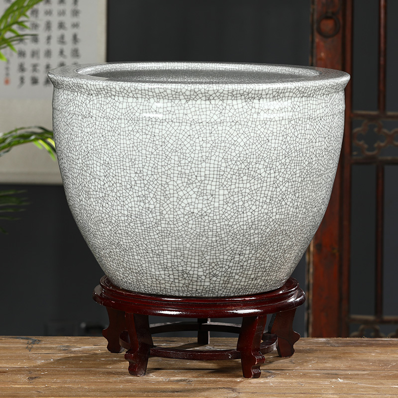 Jingdezhen ceramic aquarium fish farming household ice crack basin large courtyard aquarium furnishing articles water lily, lotus