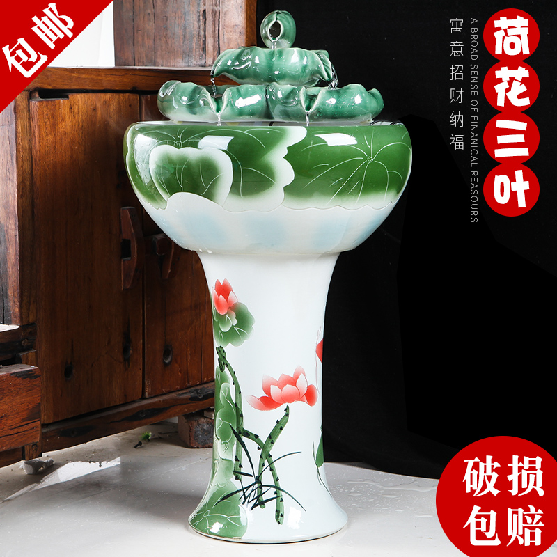 Jingdezhen ceramics pillar landing fish tank oversized LianHe flowerpot brocade carp cylinder goldfish bowl water lily bowl