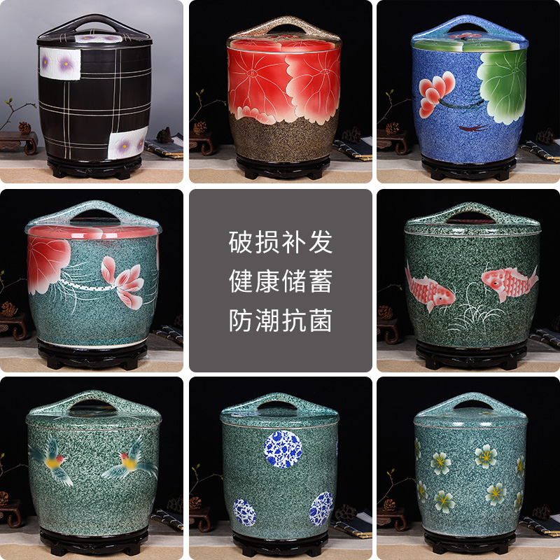 Art soul ceramic cylinder barrel household with cover flour 20 jins 30 jins of jingdezhen storage tank cylinder moistureproof