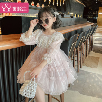 Girls dress 2021 spring new style big child foreign style lace mesh skirt little girl fashion fairy skirt