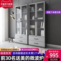 Nordic simple floor-to-ceiling bookcase shelf bookshelf modern with door glass storage cabinet storage cabinet file cabinet
