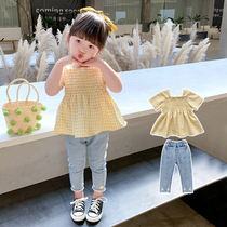 Girls autumn suit Net red gas 2021 New Korean baby childrens hipster leisure spring and autumn two-piece set