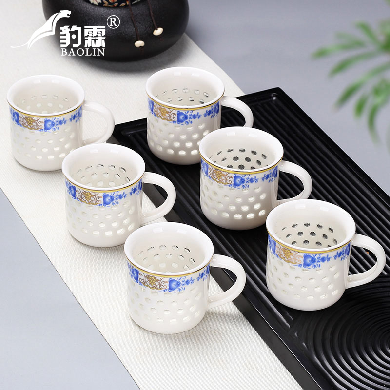 Kung fu small ceramic cups tea bowl household single master cup tea bags are longquan celadon jingdezhen blue and white porcelain