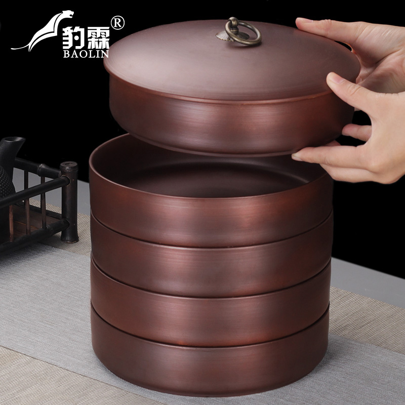 Leopard lam, violet arenaceous caddy fixings high - capacity puer tea cake tin multilayer composite as cans ceramic large tea bucket home