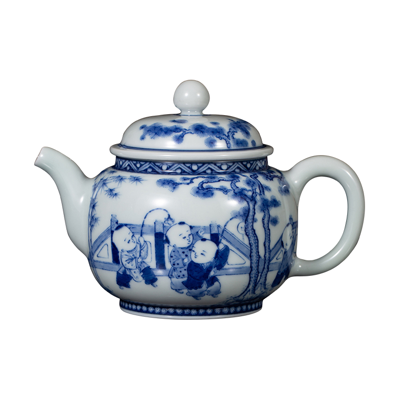Teapot clock home up jingdezhen blue and white maintain hand - made nine young people make tea pot of Chinese style household, large capacity