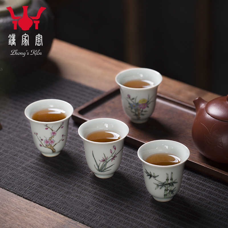 Clock home up hand - made master cup kung fu tea set single CPU archaize ceramic cups, small tea green glaze by patterns