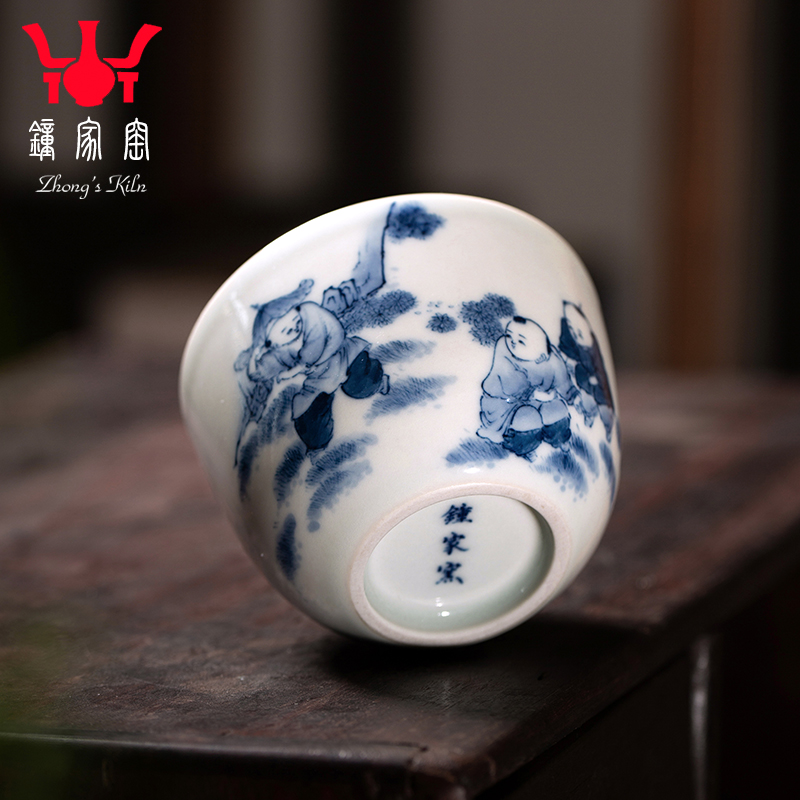 Clock home up jingdezhen blue and white maintain manual hand - drawn characters tong qu cup master cup individual sample tea cup single CPU