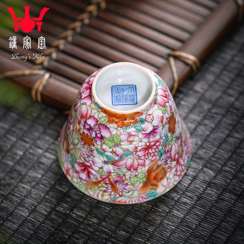 Clock at jingdezhen up enamel see colour master cup tea pure manual single small cup cup enamel Mosaic gold flower cup