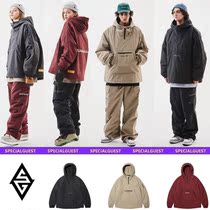 2122SPECIALGUEST Korean ski suit waterproof wind external cover with cap warm snowsuit pants male and female veneer