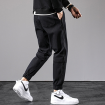 Spring and Autumn Black Splice Washing Jeans Mens Loose Feet Harlan Fashion Mens Casual ankle-length pants