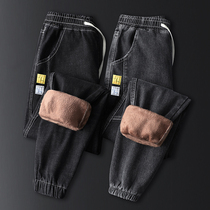 Autumn and winter fleece jeans mens thickened tooling warm outer wear lamb velvet cotton pants winter mens pants winter pants
