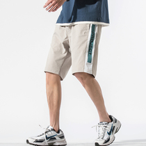 Mens shorts spring and summer thin casual running sweatpants side stripes string five points middle pants loose summer
